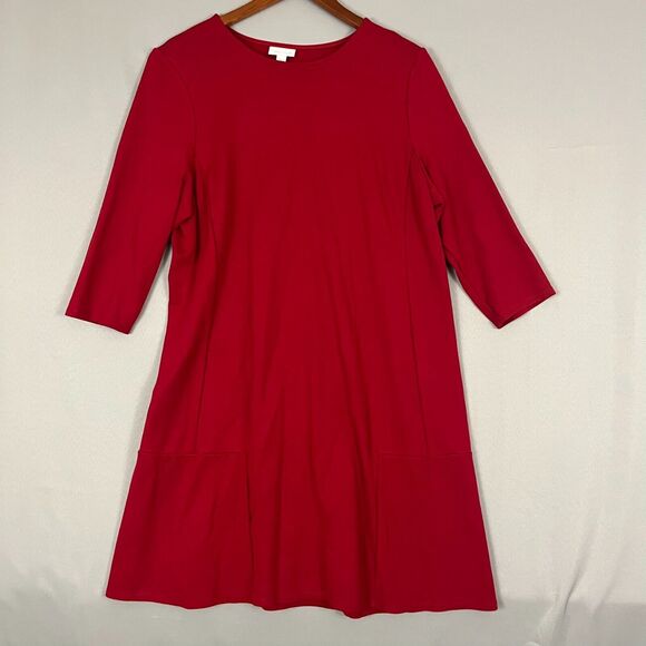 J Jill Ponte Classic A-line Shift Dress Womens Large Red Stretch Church Office - Picture 1 of 5
